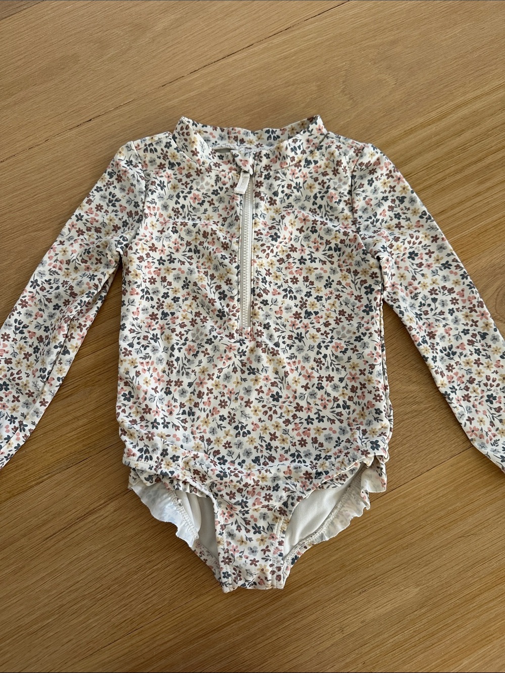 Little Planet toddler Girls' Long-Sleeve Floral Swim One-Piece - White/Multi